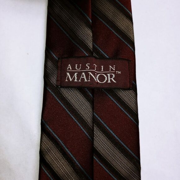 Austin Manor Brown Gray Tie Necktie Polyester Silk Blend 3 X 57 Inches - Picture 2 of 2